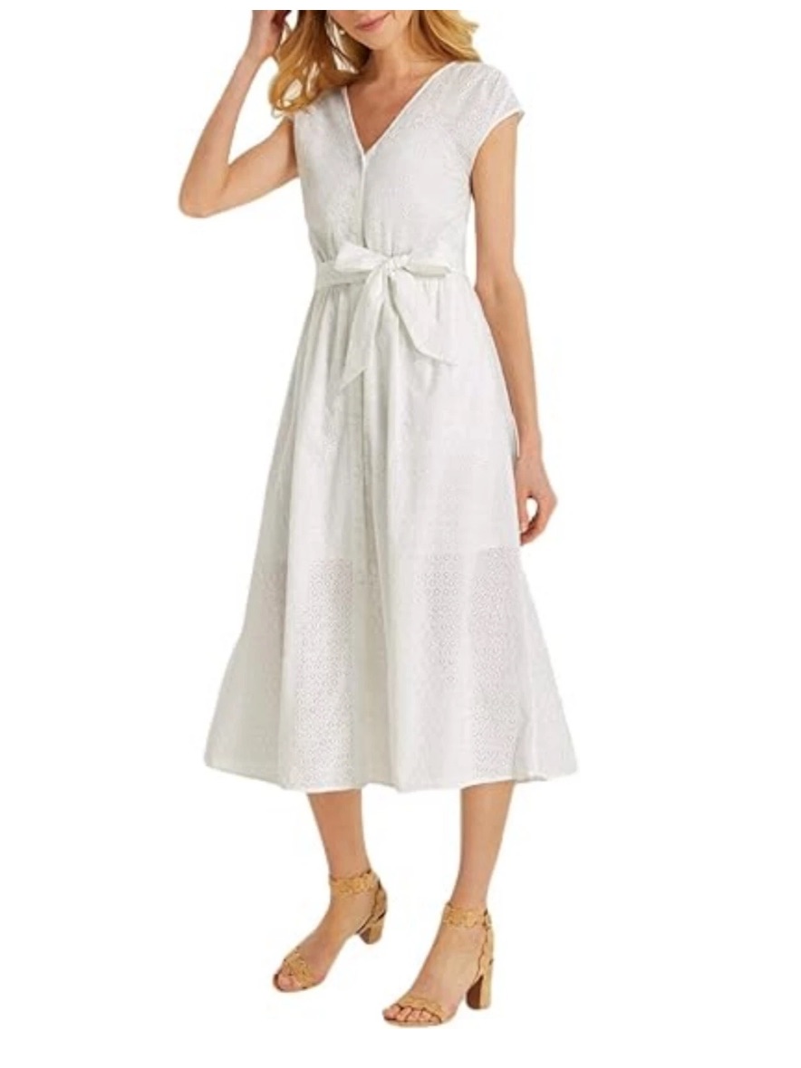 Draper James White Eyelet Midi Dress Missing Self Tie And Slip Size 2